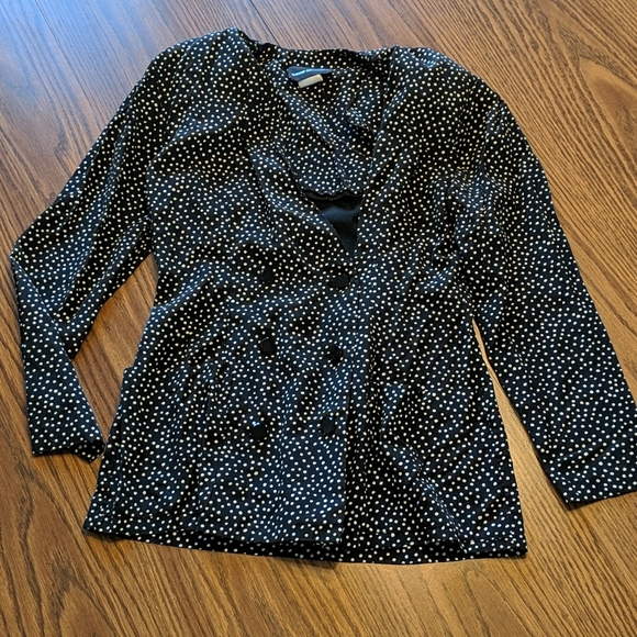 Vintage David Mitchell Black Polkadot Ruffle Skirt Blazer Suit Set Vtg 5/6 Med - Picture 9 of 16